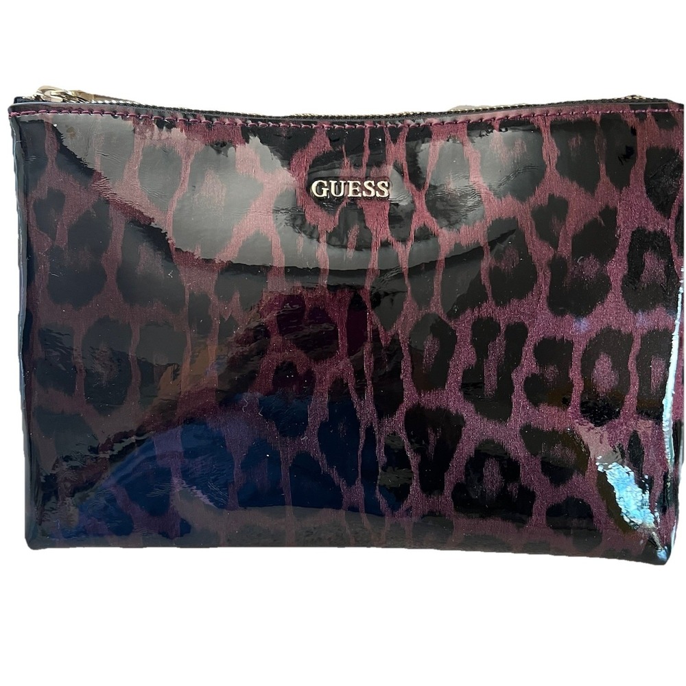 Guess Womens Vtg Y2K Purse Leopard Dark Pink Patent Whimsigoth Crossbody Clutch‎